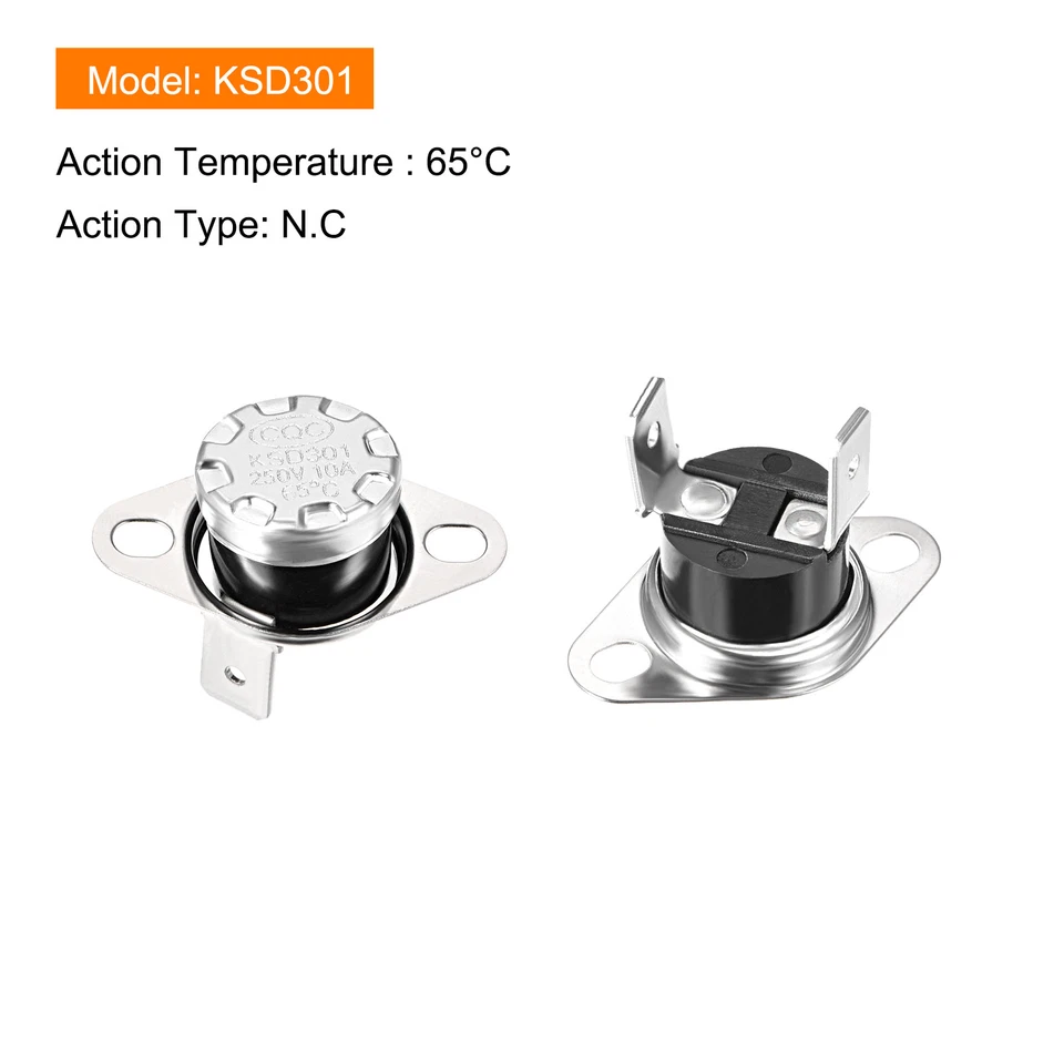 KSD301 Thermostat 65C NC Temperature Thermal Control Switch 90C Angle/2 Pcs - image 2 of 4