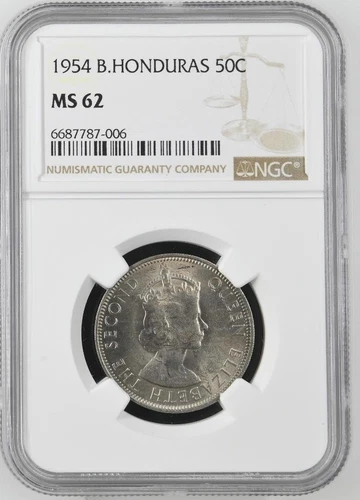British Honduras 50 Cents 1954 NGC MS 62
