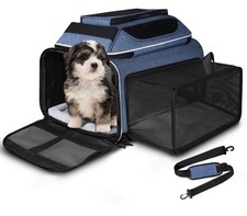 Petskd Top and Side Expandable Pet Carrier 18x11x11 Airline Approved Blue