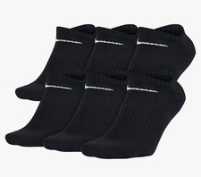 NIKE 6 Pack Everyday Cotton Cushioned No Show Socks Size YTH3Y-5Y,WMN4-6 Black