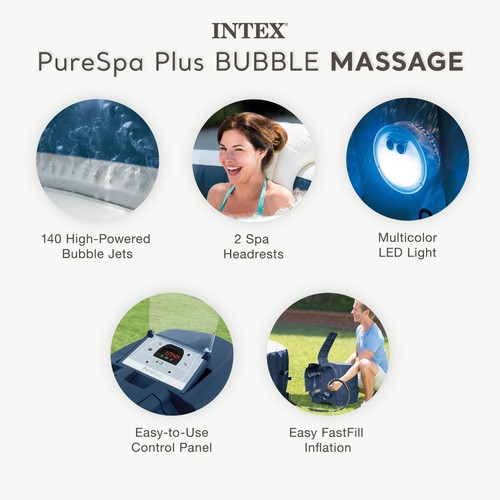 Bañera de hidromasaje inflable Intex PureSpa Plus para 4 personas Bubble Jet Spa, 77"x28" (caja abierta) - Imagen 3 de 9
