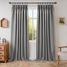 100 Blackout Linen Curtains for Bedroom 84 Inches Long Drape Farmhouse Therm...