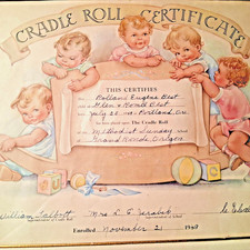 Vintage "Cradle Roll Certificate" Dated Nov, 21, 1949, Childrens Room Wall Decor