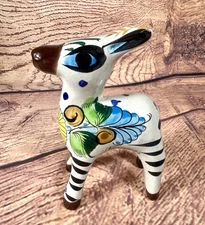 Mexican Tonala Donkey Horse Figurine Folk Art Pottery Hand Painted 5” Vintage