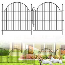 Decorative Metal Garden Fence 5 Panels - 24 in H X 10 ft L - With Gate Black