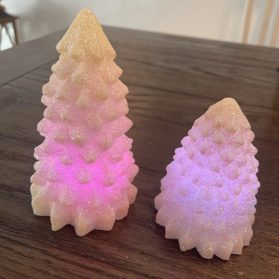 3 Piece LED Color Changing Christmas Tree Set Glass Battery Operated Timer - Image 4 of 4