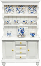 Miniature Dollhouse Furniture Kitchen Set - Kitchen Cabinet Cupboards and Tea Se