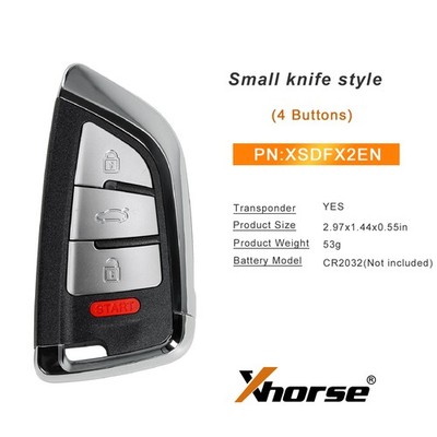 5x XHORSE XSDFX2EN Universal Smart Key XS Series 4 Buttons Small Knife Style