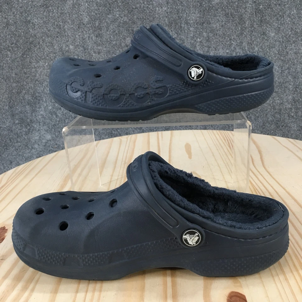 Crocs Sapatos Júnior 3 Baya Forrado Tamanco Azul Slip On Conforto Casual Baixo Top Flats - Imagem 2 de 4