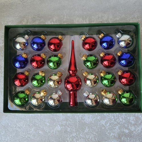 Kurt Adler - Set di 3 decorazioni in vetro iridescente, cipolla verde iridescente, sfera e finale, 80 mm