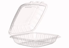 9 In Plastic Hinged Containers 9" x 8.75" x 3" Microwaveable - Clear 150/CT New
