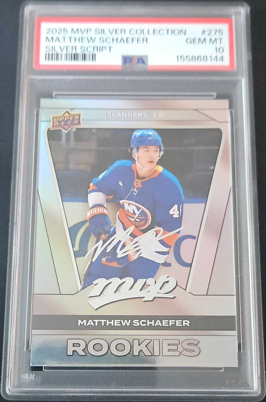 Upper Deck 2025-26 MVP Silver Collection Matthew Schaefer #275 RC PSA 10