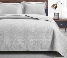 Love's cabin King Size Cotton Quilt Set, 100 King 106"x96" , White