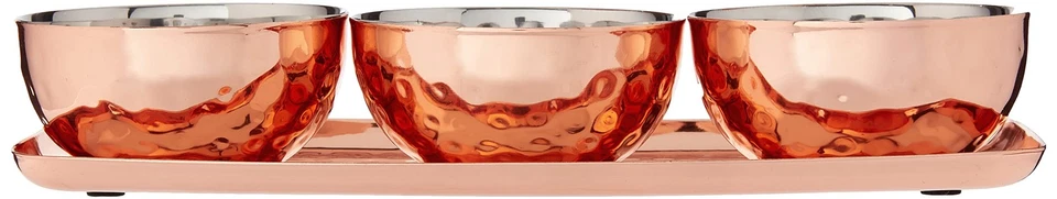 Hammered Tray with 3 Bowls, Copper - Image 2 of 3