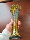 Very Pretty Green Northwood Carnival Glass  Tree Trunk Pattern Vase
