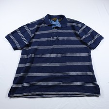 Eddie Bauer Mens Polo Shirt Large Navy Blue Stripe 100 Cotton Made in USA VTG