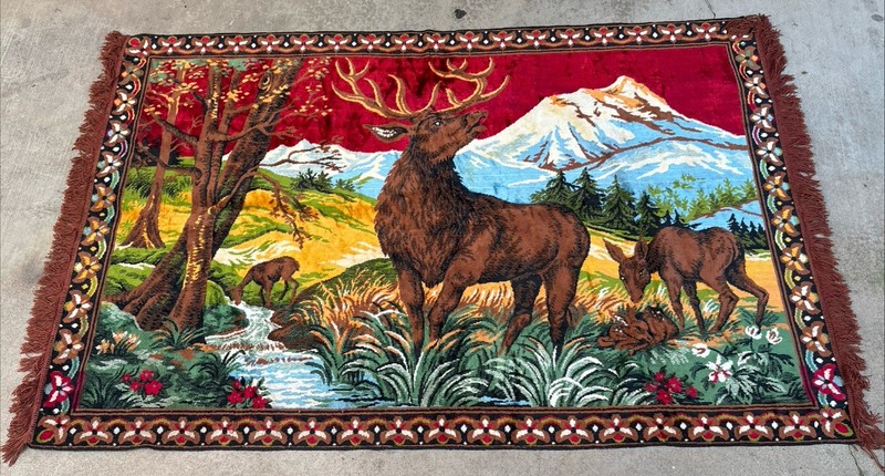 Vintage Velvet Rug Deer Elk  46 X 76 Elks Lodge, Elks Member