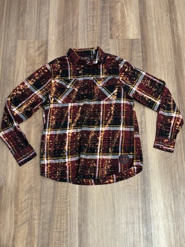 Angry Minnow Flanell Herren Medium Vintage Camper Logo kariert Acid Washed