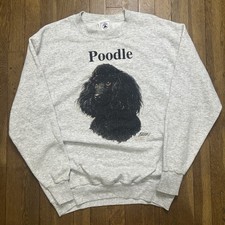 Vintage 90s Poodle Dog Crewneck Sweatshirt Size Large Heather Grey Made USA