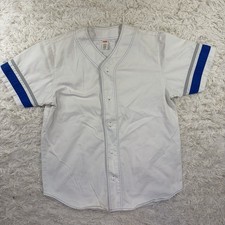 Supreme Men's L White Short Sleeve Button-Up Collared Shirt Blue/Gray Stripes
