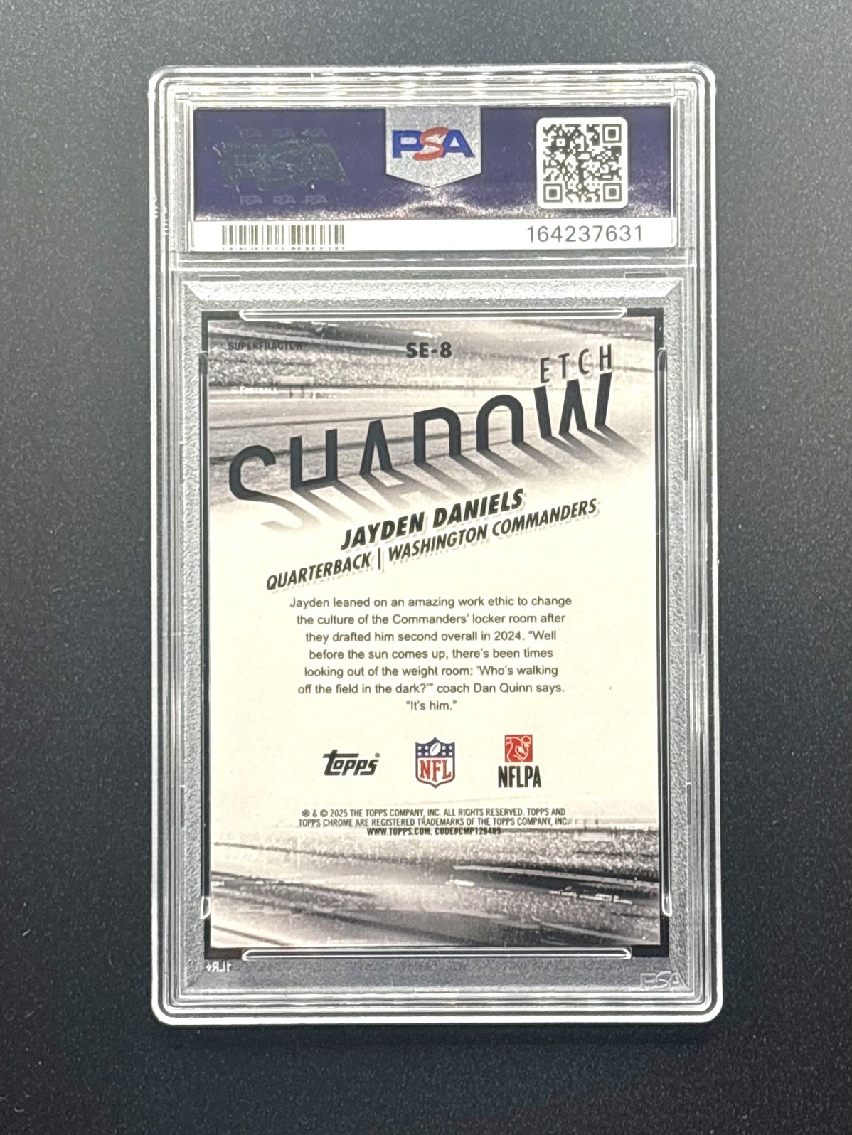 2025 Topps Chrome Jayden Daniels Shadow Etch Superfractor 1/1 PSA 7 view 2