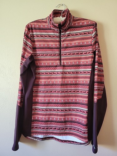 Kerrits Orange Brown Horse Print Equestrian Riding Pullover 1/4 Zip Shirt Large - Picture 2 of 15