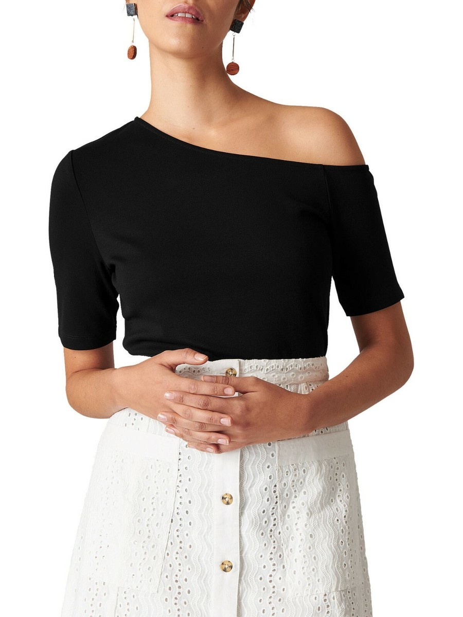 Whistles Asymmetric One Shoulder Top Black UK Size Brand New