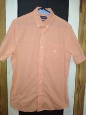 mens orange &white striped chaps dress  short sleeve shirt size medium