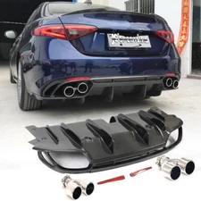 For Alfa Romeo Giulia Base 2017-20 Carbon Fiber Rear Bumper Diffuser Lip W/Tips