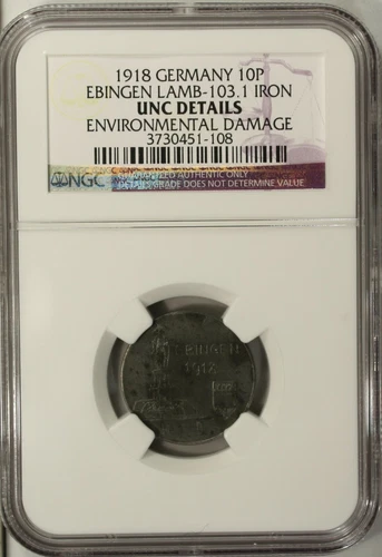 Germany 10 Pfennig 1918 NGC UNC   Iron City of Ebingen, Lamb-103.1