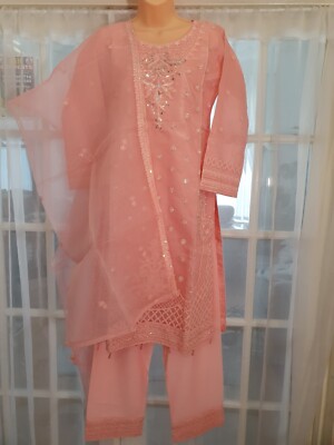 Pakistanisch Indisch Voll Bestickt Chiffon 3 Teile Anzug Konfektioniert Shalwar Kameez
