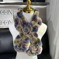 New Women's Real Rabbit Fur Scarf Warm Knitted Scarves Collar Wrap Neck Warmer