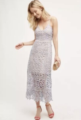 Anthropologie Elliatt NEW Tingle Lace Overlay Midi Dress In Lilac Nude Size  S | eBay