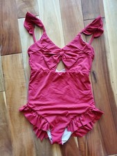 Mia Joy Marina Joyfolie Red Girls Keyhole One Piece Ruffled Swimsuit Size 7