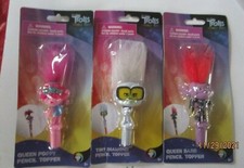 TROLLS PENCIL TOPPERS LOT OF 3 ..QUEEN BARB..TINY DIAMOND..QUEEN POPPY