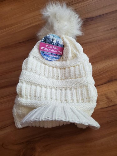 Men Women's Winter Hat Visor Beanie Comfortable With Pom Pom New - Picture 2 of 2