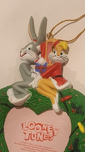 1997 Looney Tunes Bugs and Lola Bunny Babs Heart Picture Frame Holiday Ornament - Picture 2 of 8