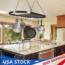 Hanging Pan Pot Cookware Rack Metal Kitchen Hanger W/ Hooks Ceiling Iron Holder