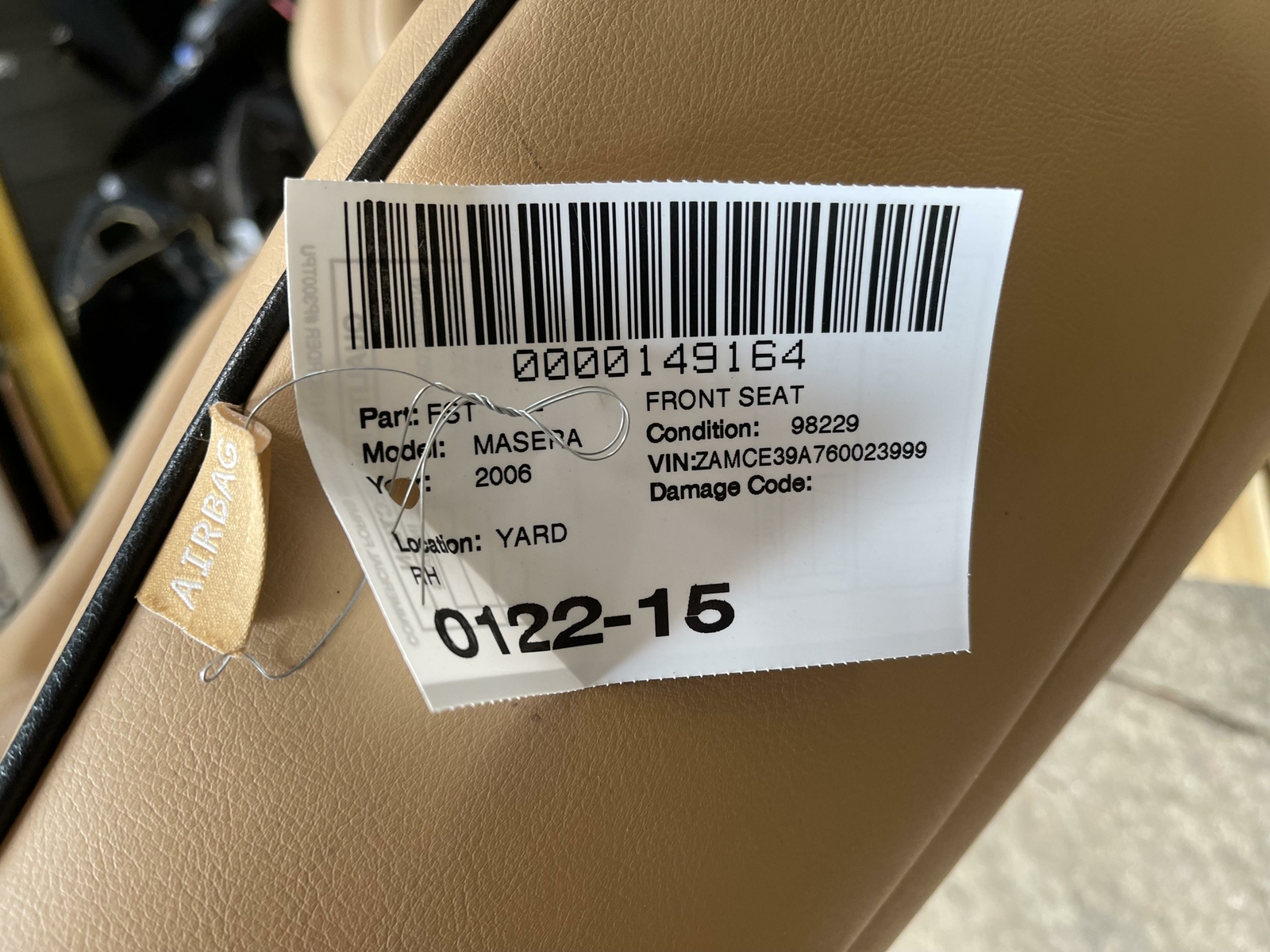 2005-2008 MASERATI QUATTROPORTE FRONT RIGHT PASSENGER SIDE SEAT LEATHER OEM