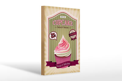 Holzschild Essen 20x30 cm Cupcake natural Delicious home Deko Schild wooden sign