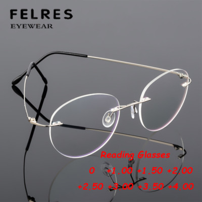 Rimless Metal Alloy Reading Glasses For Men Round  Anti Blue Light Glasses