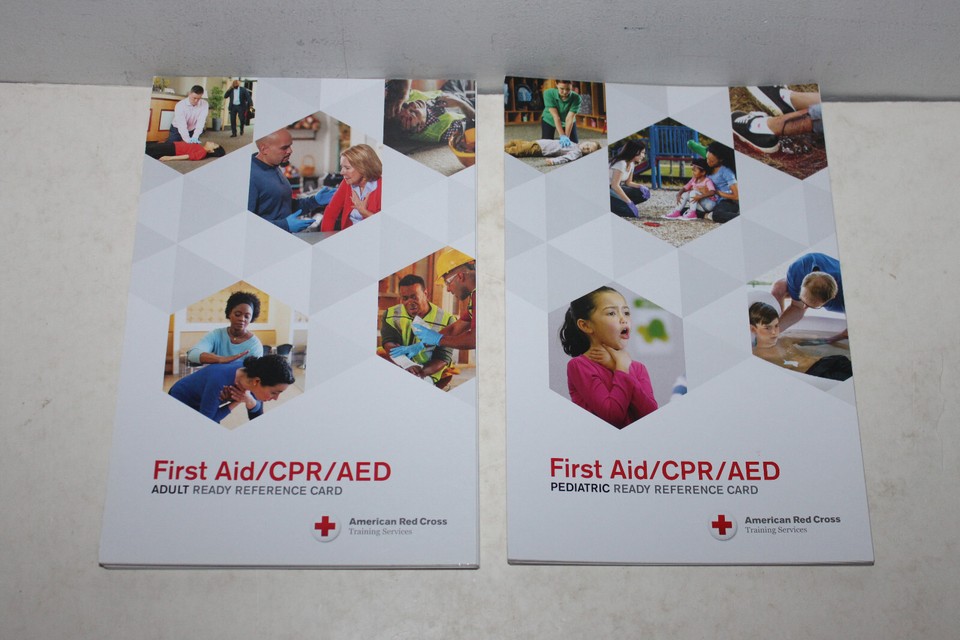 Lot of 8 Adult and Pediatric First Aid/CPR/AED Ready Reference Card Red