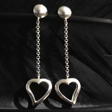 BEAUTIFUL ESTATE STERLING SILVER OPEN HEART DANGLE POST BACK EARRINGS 2 X 1/2
