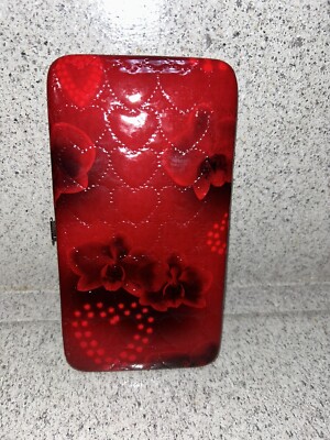 Red patent Leather Heart WALLET, Padded Hard Case Clutch, Floral, Snap  Close