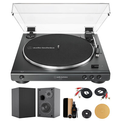 Audio-Technica AT-LP60X-BK Black Turntable+4'' Speakers+Cleaning Kit+Cork Mat Kit