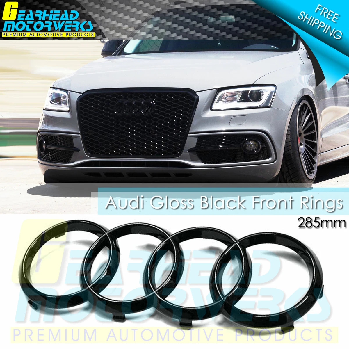 Audi Front Rings Gloss Black Grill Emblem Badge Q3 SQ5 Q5 Q7 A6 A7 4H0853605B2ZZ