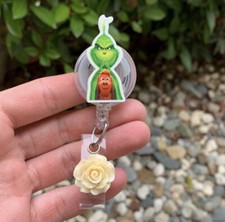 Christmas Grinch Badge Reel Holder Retractable ID Handmade Lanyard