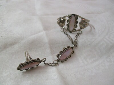 Vintage Navajo Kenny Ray McNeilley Sterling Armband Ring Set Rosa MOP