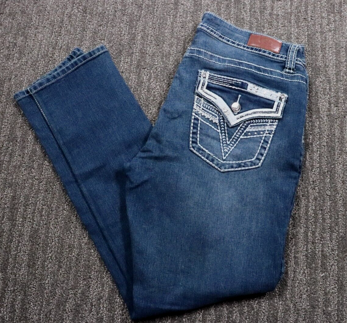 VGS Women’s Skinny Jeans with Embroidered Rhinestones & Flap Pocket Size 10  -image