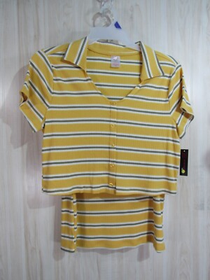 New No Boundaries 2 Piece Set Top and Skirt Size XXL 19 Juniors Yellow Striped 